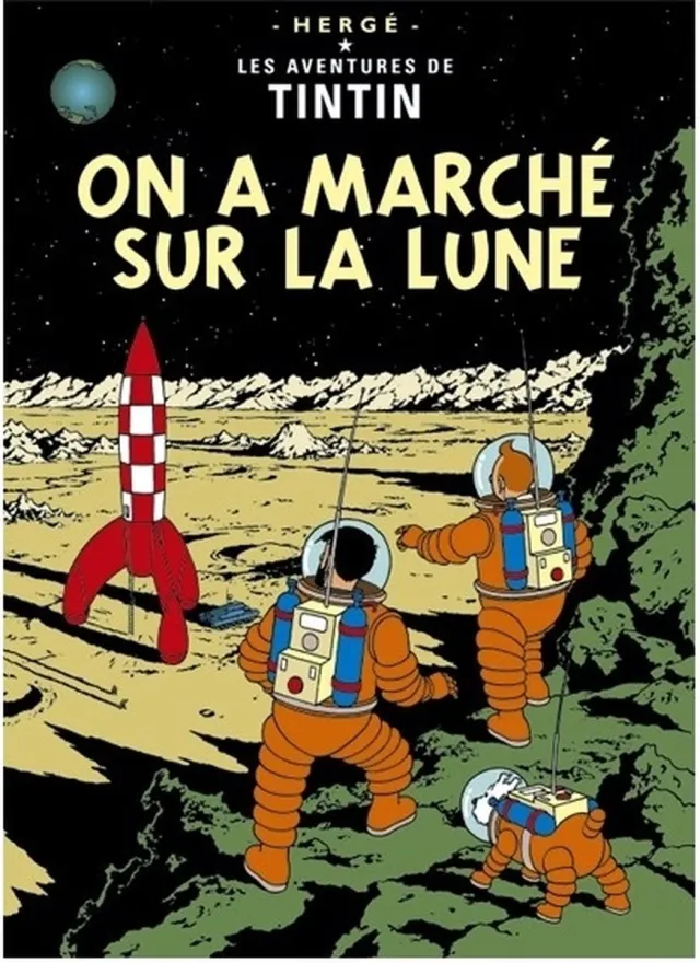 Hergé - Moulinsart - Kuifje Kuifje Poster van het album Kuifje op de Maan (On a Marché sur la Lune) 50x70cm - Officiële Kuifje Moulinsart Poster Multi