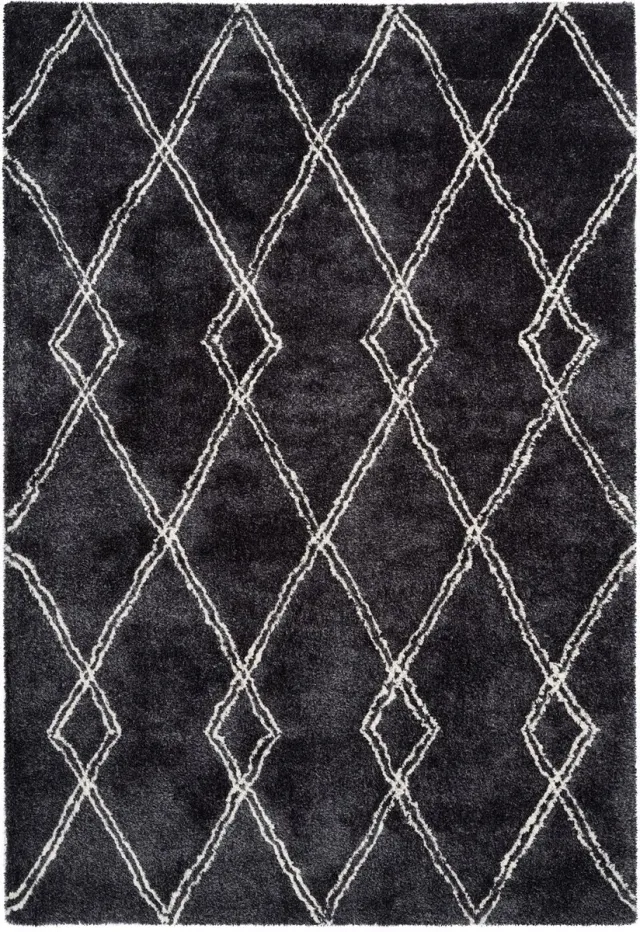 Padiro knus hoogpolig vloerkleed 160 x 230 cm - donkergrijs - modern geometrisch patroon - voor vloerverwarming - van polyester en katoen