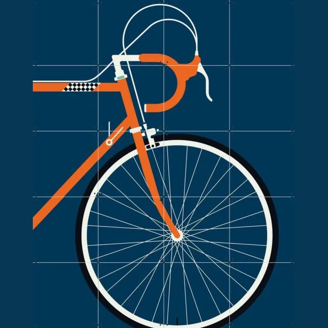 IXXI Racing Bike Orange Front, Bo Lundberg - 80 x 100 cm - Grote wanddecoratie en posters - Illustraties, Vintage, Mancave, Sport, Wielrennen Donkere tinten