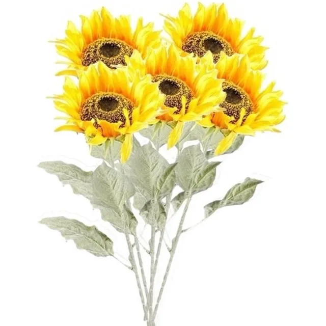 Bellatio Flowers & Plants 5x Gele zonnebloem steelbloem 82 cm - Kunstbloemen geel