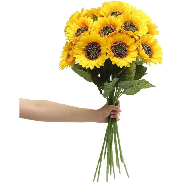 Famanu Grote Kunstmatige Zonnebloemen - 60 cm Extra Lange Steel Zijden Zonnebloemen voor Bruiloftsarrangementen - Verjaardagsfeestjes - Graven - Buiten - Huisdecoraties - 6 Stuks Geel