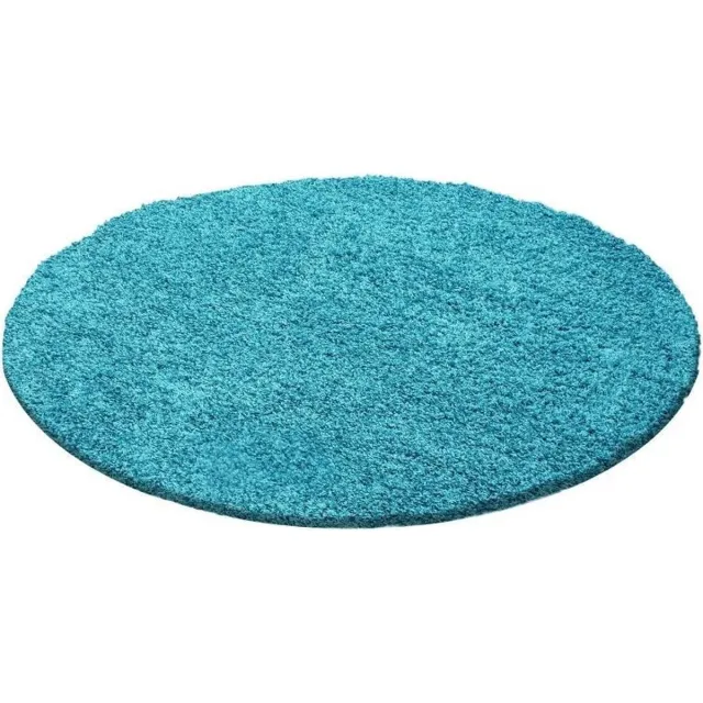 flycarpets Hoogpolig vloerkleed, effen kleur - turquoise, woonkamerkleed, jute achterkant, afmeting: 80 cm rond