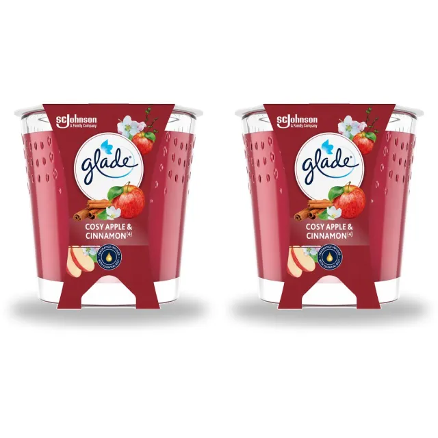 Glade 2 x Glade - Geurkaars Cosy Appel Kaneel - 100% Raapzaadwas & Vegan - 112 g - Voordeelverpakking - 2 stuks rood
