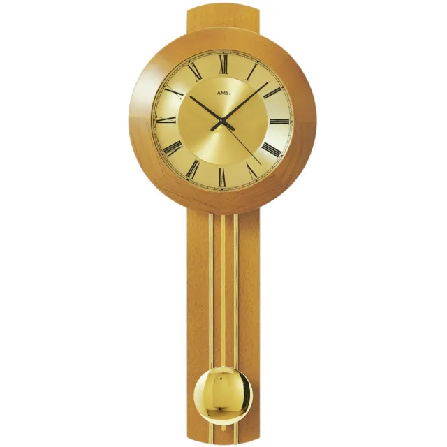 AMS Wandklok Radiogestuurd 5132-9 - klok met slinger - kersenhout Goud