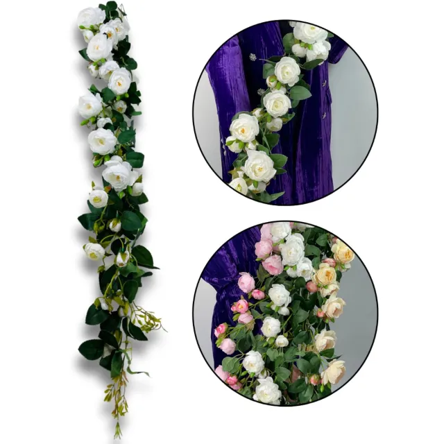 Inspiruj Kunstbloem Girlande - Tuinroos - 125 cm - Wit