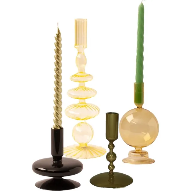 Winq Glaskandelaren in een Geel, Goud, Zwart Combinatie - S/4-Kaarsenhouder