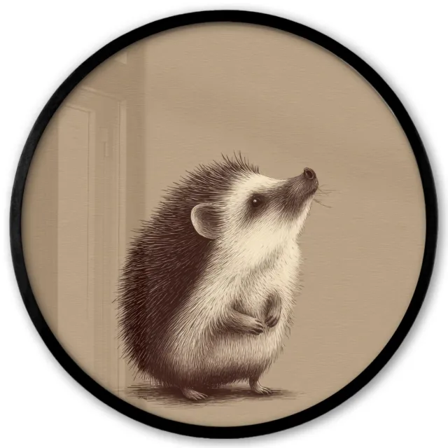 FrameYourWall Poster in lijst Rond - Fotolijst 40x40 cm - Posters - Egel - Snuitje - Bruin - Stekels - Ronde posterlijst zwart - Decoratie - Wanddecoratie woonkamer - Muurdecoratie slaapkamer