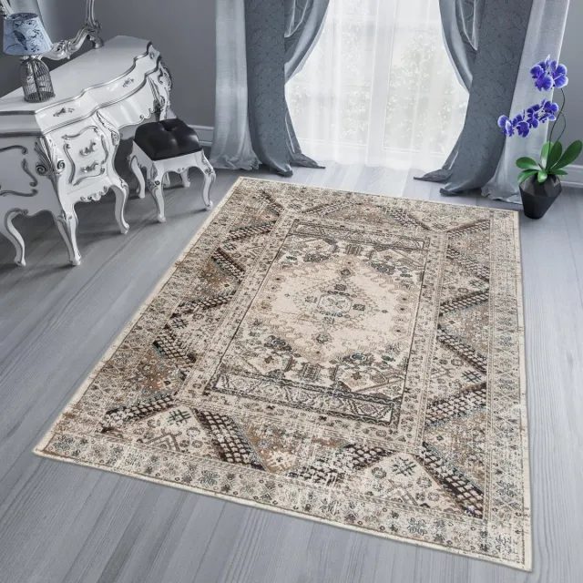 Tapiso Dubai Vloerkleed Oriental Oosters Gebloemd Tapijt Beige Antraciet