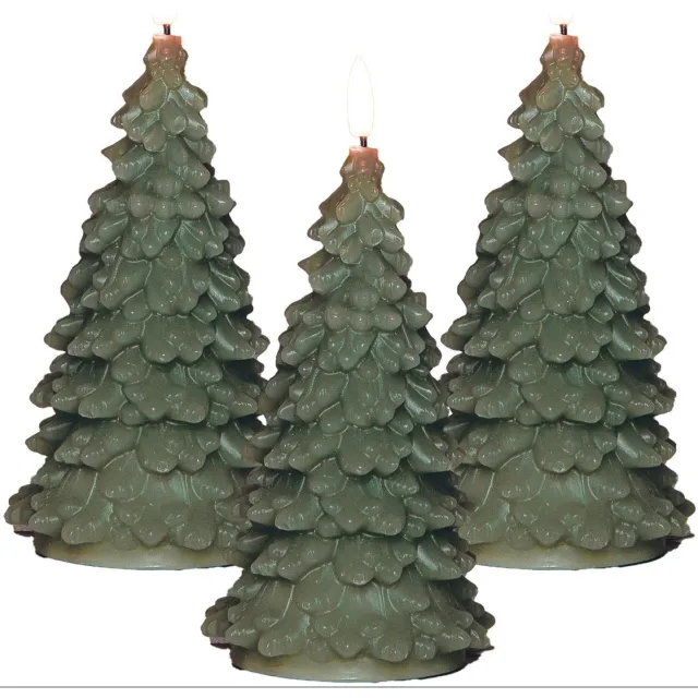Anna's Collection LED kerstboom kaars - 3x - groen - 20 cm - kerstkaars - kerstdiner kaarsen