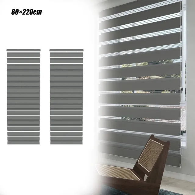 Aufun 2 Stuks Dubbele Verduisterende Rolgordijnen - Grijs 80x220cm - Clipmontage, Boren Niet Nodig, Eenvoudig Te installeren - Geschikt Voor Ramen En Balkondeuren