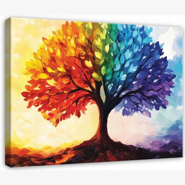 WALLARENA Canvas schilderij - 60x40 cm - kleurrijke geluksboom afbeelding voor slaapkamer, woonkamer en keuken multikleurig