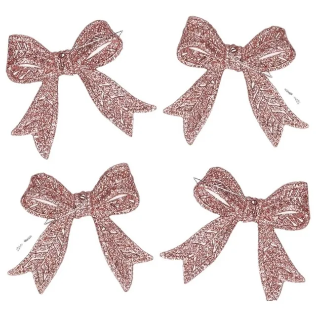 Cosy&Trendy Cosy & Trendy Kerst strikjes - 8x st - roze - glitter - 11 cm - kunststof - kersthangers - kerstornamenten