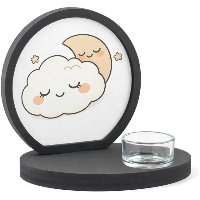 Mr Cadeautjes MDF inleg theelichthouder ~8 cm - design Rustige regenboogvrienden met gesloten ogen | cadeau Wit