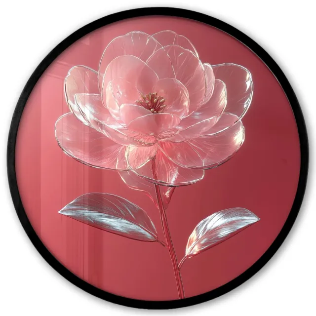 FrameYourWall Poster in lijst Rond - Fotolijst 40x40 cm - Posters - Sierlijk - Bloem - Roze - Glazen - Ronde posterlijst zwart - Decoratie - Wanddecoratie woonkamer - Muurdecoratie slaapkamer Sierlijk - Bloem - Glazen