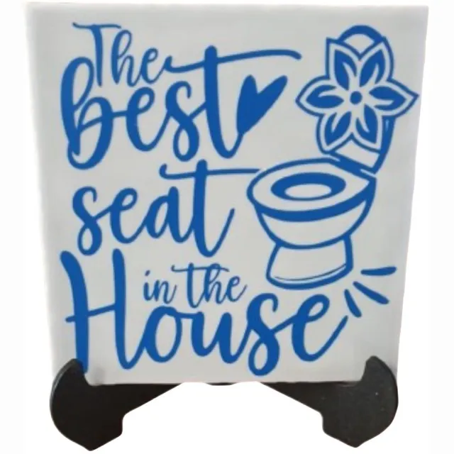 Looster-art&design Decoratief spreuken tegel - The best seat in the house - wc - toilet wit - spreuk blauw