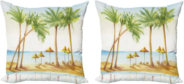 ABAKUHAUS Tropisch Sierkussenhoes Set van 2, Sandy Strand en Palmen, Modern Accent Dubbelzijdige Digitale Print, 50x50, Lichtbruin Varengroen