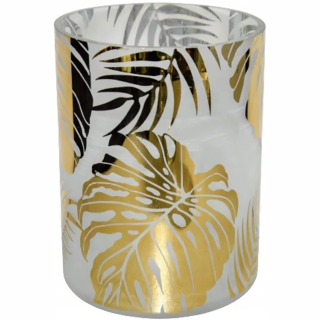 Ewax Glazen Kandelaar met Gouden Bladeren - Middelgroot 15x15x20cm