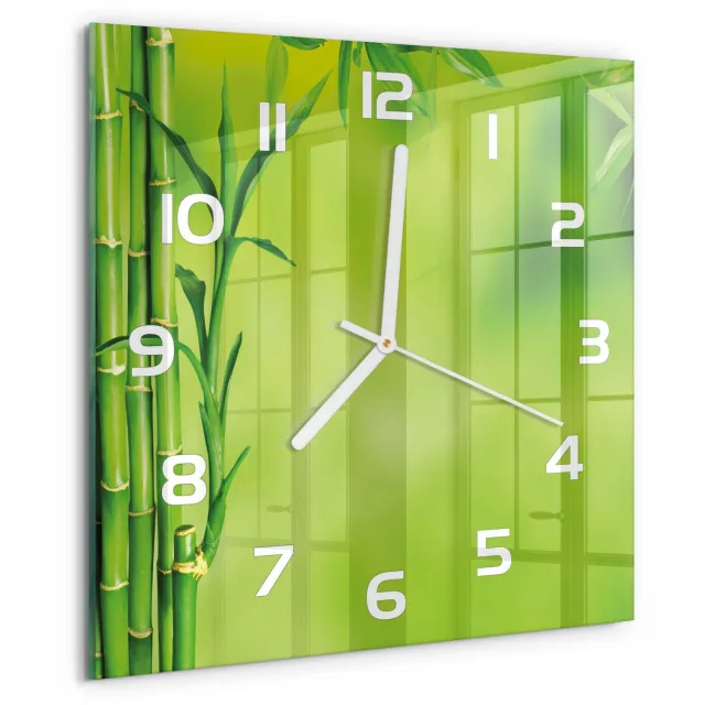 TULUP Wandklok - Bamboe Wandklok Glas Met Motief - 30x30 cm - Groente Decoratieve Glazen Klok - Witte handen - Vierkante Klok - Gekleurde Glazen Klok - Glazen Klok Met Print
