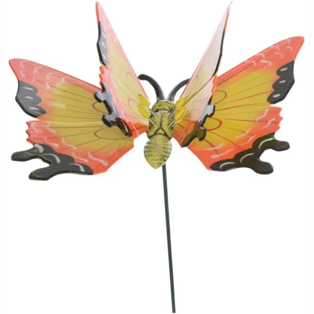 Decoris tuin deco vlinder op stok - geel - metaal - 17 x 60 cm - dieren decoraties - bewegend