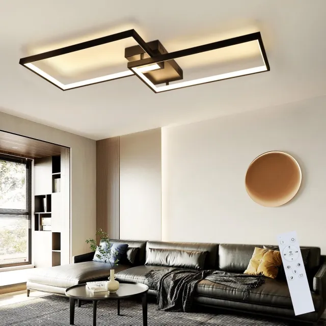 NETTLIFE Plafondlamp LED - 80cm - Dimbaar - 2-Lichts - Zwart - met Afstandsbediening - rechthoekig - Moderne Plafondverlichting - Metaal - voor Slaapkamer | Keuken | Eetkamer - 48W