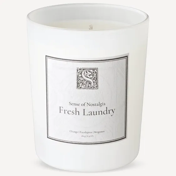 Sense of Nostalgia Geurkaars - Fresh Laundry - 100% Plantaardige Koolzaadwas - Vegan - Schone Was - Geurkaars - Cadeau wit