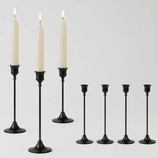 RALA Kandelaar set van 12 - zwarte metalen staafkaarsenhouders - hoogtes 15, 19 en 23 cm