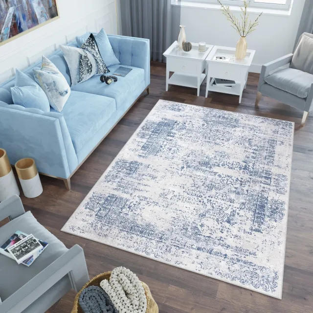 Tapiso Sky Vloerkleed Blauw Grijs Woonkamer Slaapkamer Tapijt