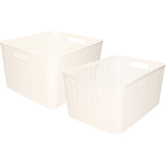 Forte Plastics Opbergboxen / opbergmandjes set - 5x stuks - rotan kunststof - wit - met inhoud 18 en 28 liter