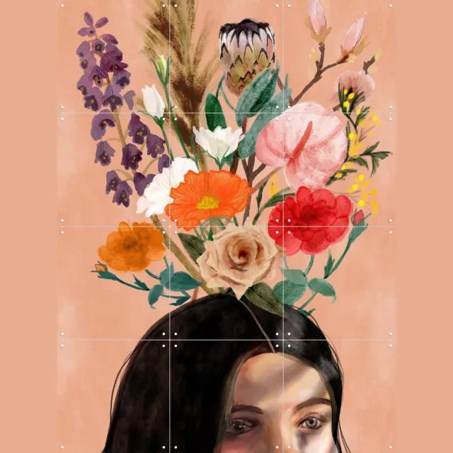 IXXI Flowery Thoughts, Esther Sepers - 60 x 80 cm - Grote wanddecoratie en posters - Aquarel, Kleurrijk, Illustraties, Woonkamer, Slaapkamer Roze
