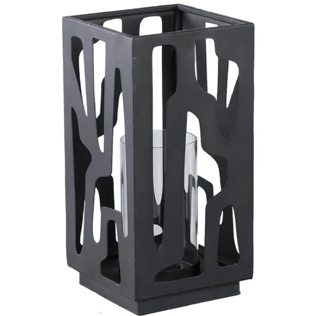 PTMD Windlicht Dewey - 16x16x32 cm - Ijzer - Zwart