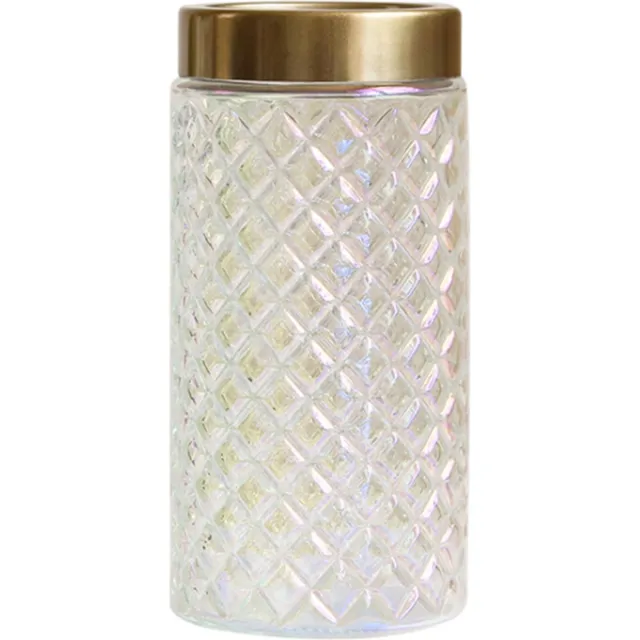 QUVIO Vaas voor droogbloemen - Vazen - Klassieke of landelijke bloemenvaas - Vaasje met gouden rand - Woonaccessoires voor bloemen en boeketten - Decoratieve accessoires - Glas - 11 x 22 cm (dxh) - Transparant met gouden rand