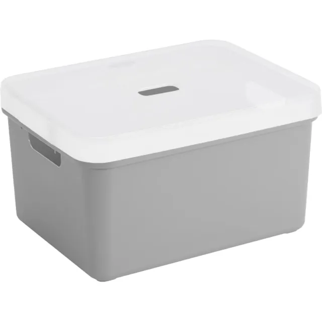 Sunware opbergbox mand kist - 32 liter - lichtgrijs - kunststof - met transparante deksel - 45 x 35 x 24 cm - Sigma serie