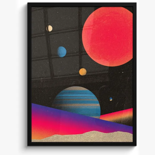FrameYourWall Poster in lijst - Fotolijst 50x70 cm - Posters - Hemel - Planeten - Felgekleurd - Posterlijst zwart - Decoratie - Wanddecoratie woonkamer - Muurdecoratie slaapkamer
