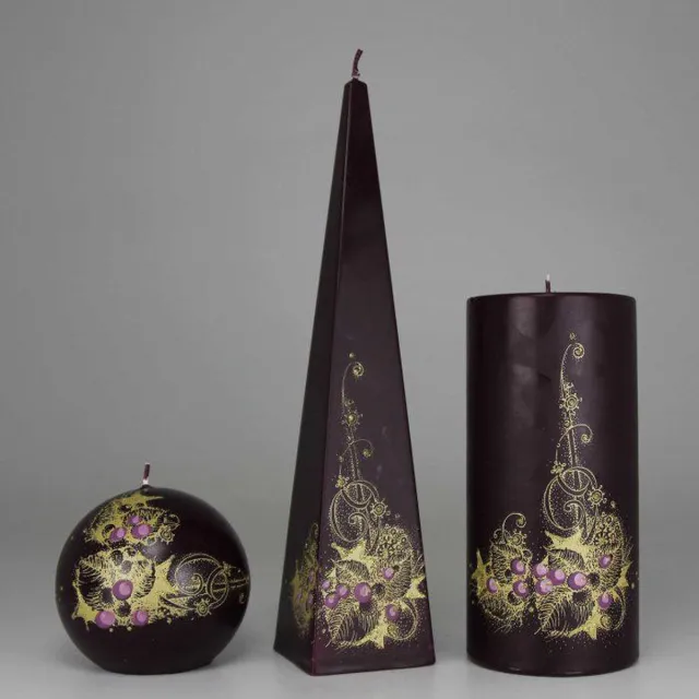 Jakelis Kerst - Kaarsen - Set Handgeschilderd - Gouden Hulst - Donker Paars Aubergine