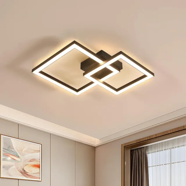 Haobosic Plafondlamp - Dubbele ring design - Zandzwarte finish - 36W Warm licht Black