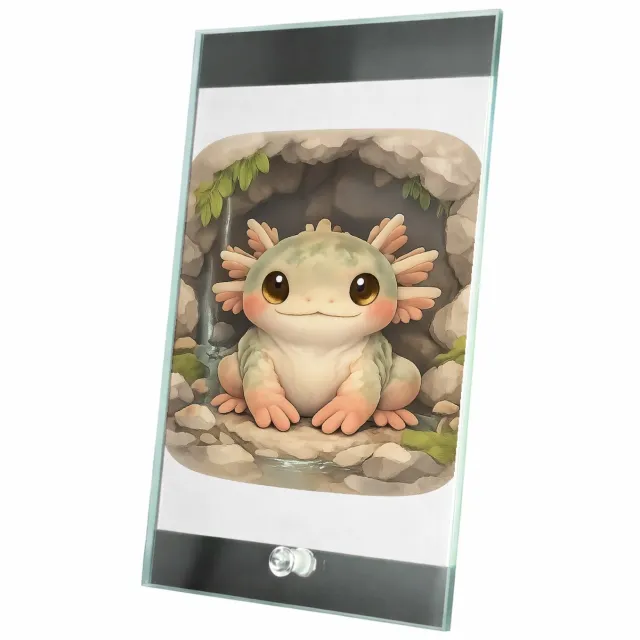 Mr Cadeautjes Glasframe 15 x 23 - design Een compact, schattig portret van een mini-forest creature i | cadeau Wit