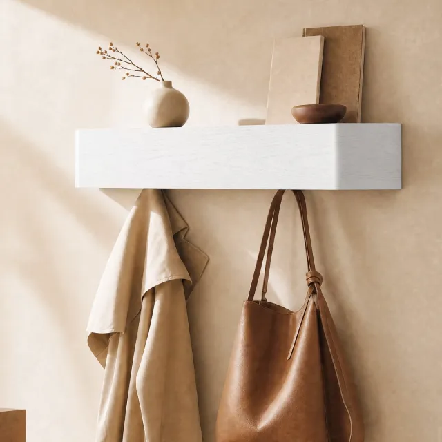 Arvioo A02 kapstok wand‑wit‑88cm‑10 haken‑wandkapstok‑entree‑kledinghanger‑ruimtebesparend Wit-A02