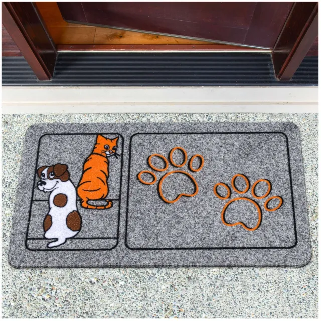 ANRO Hond en Kat Pootjes Deurmat Grijs 40x70 cm - Antislip - 3D-effect