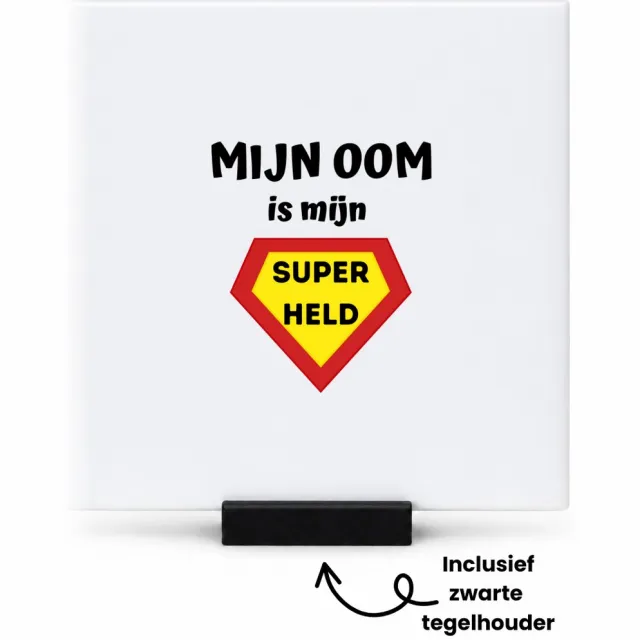 Hacebo mijn oom is mijn superheld tegeltje met tegelhouder - Oom - super oom - tegeltjes met tekst - verjaardag - cadeautje voor oom - oom artikelen - kado - geschenk - spreuktegels - 10.8x10.8 CM Wit