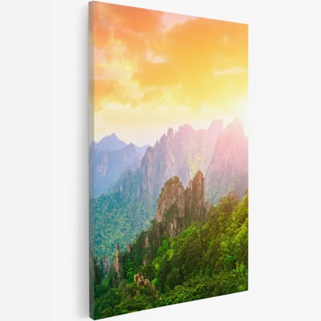 Saammp Canvas Schilderij - Groene bergtoppen - Landschap - Natuur - 30x45 - Foto op canvas - Wanddecoratie - Muurdecoratie Woonkamer - Slaapkamer decoratie - Canvas Print Multicolor
