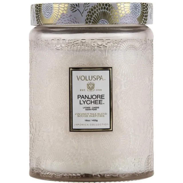 Voluspa Embossed Glass - Geurkaars - Groot - 450gr - Panjore Lychee Offwhite
