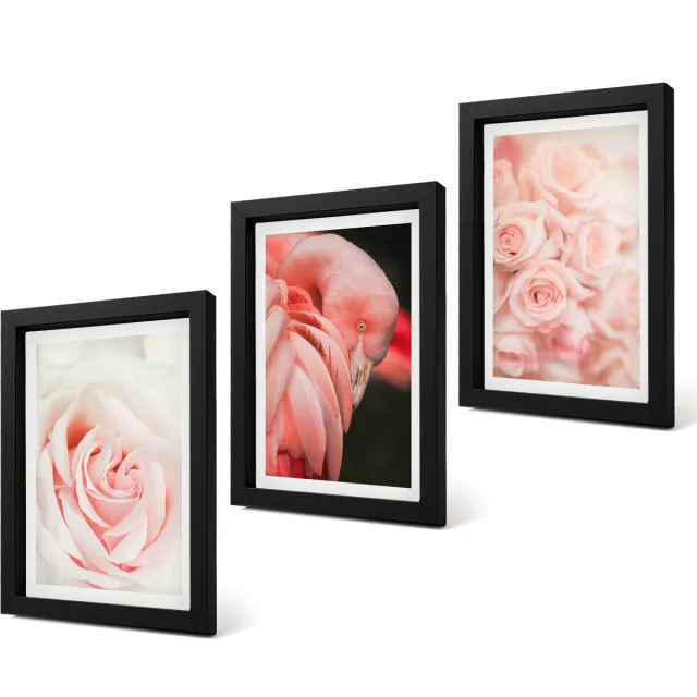 Coloray 4-Delige Schilderij Set - Pastelrozen en flamingo's in delicate tinten - 20 x 30 cm - Decoratieve Schilderijen - Wanddecoratie - Hal - Stijlvolle Muurdecoratie Zwarte lijst