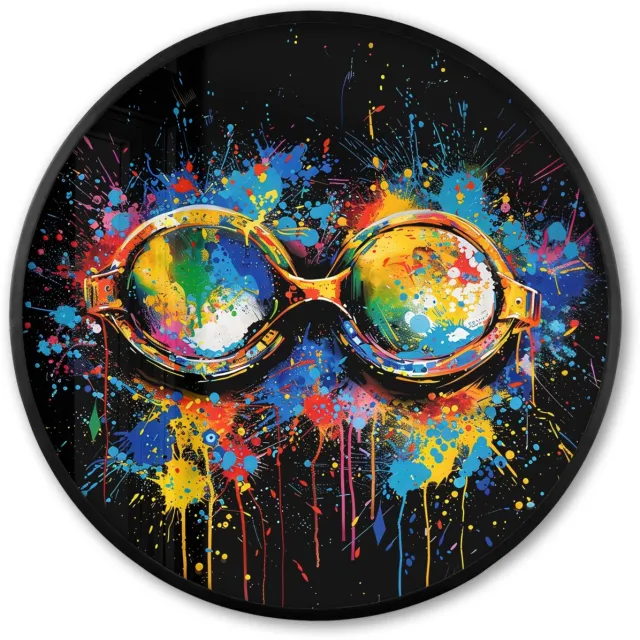 FrameYourWall Poster in lijst Rond - Fotolijst 60x60 cm - Posters - Graffiti - Sport - Zwemmen - Zwembril - Ronde posterlijst zwart - Decoratie - Wanddecoratie woonkamer - Muurdecoratie slaapkamer