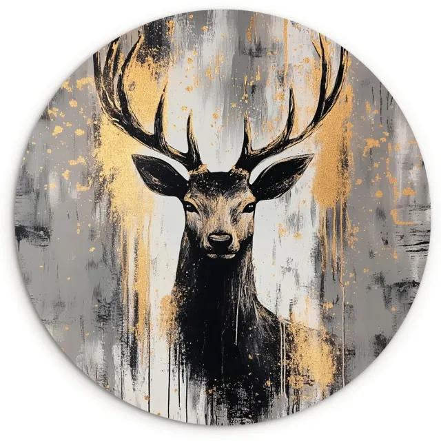 WallCircle Wandcirkel 120x120 cm - Muurcirkel Abstract - Hert - Gewei - Goud - Muurdecoratie woonkamer - Wanddecoratie slaapkamer - Kamer decoratie accessoires - Ronde schilderijen