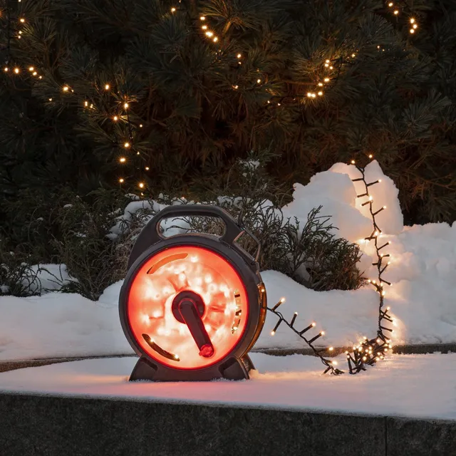 Konstsmide Cluster Lichtsnoer op kabelhaspel voor buiten - 600 LEDs - 2100K Amber - IP44 – 13,2 meter – Kerstverlichting