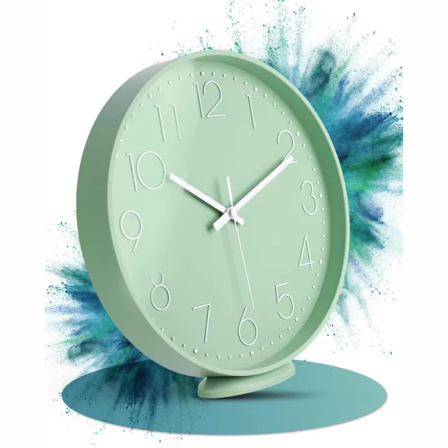 LATENO Wandklok Groen - Om neer te zetten of op te hangen - 20 cm - Stil - Klassiek en modern - Quartz-uurwerk zonder tikkende geluiden - Voor woonkamer, kantoor, etc.