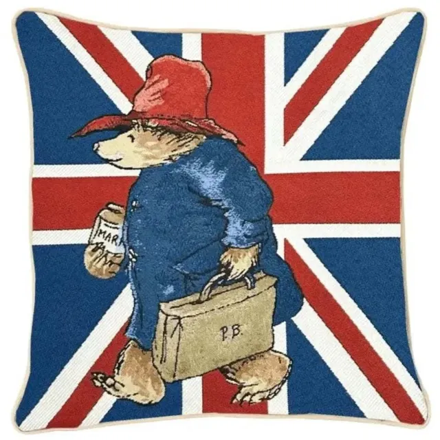 Signare Kussenhoes - Luxe gobelinstof - Paddington Bear - Beertje Paddington met Engelse vlag - 45x45 cm multi