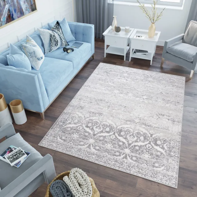 Tapiso Sky Vloerkleed Grijs Bloemen Woonkamer Tapijt Maat - 200x300