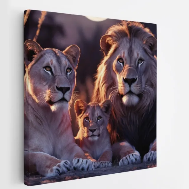 Saammp Canvas Schilderij - Leeuwen Familie - Natuur - Dieren - 60x60 - Foto op canvas - Wanddecoratie - Muurdecoratie Woonkamer - Slaapkamer decoratie - Canvas Print Multicolor