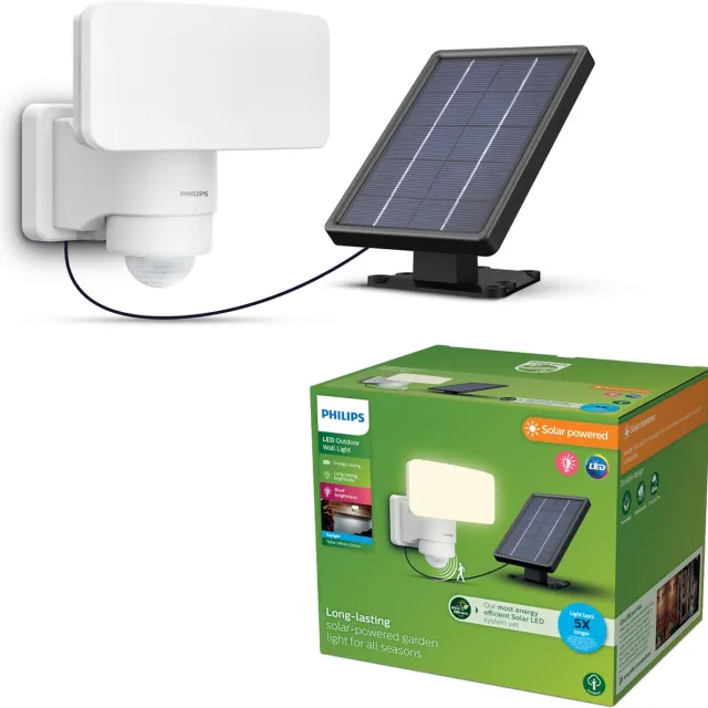 Philips Tylus beveiligingslamp - UltraEfficient LED - Solar buitenlamp - Koel wit licht; 5000K - Wit - Bewegingssensor - Schemersensor - Zonne-energie